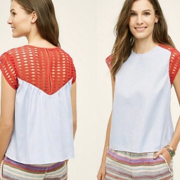 MAEVE Crochet and Poplin Blouse - Picture 1 of 5